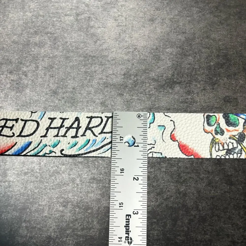 Ed Hardy Men’s 34 Surf Crazy Reversible Tattoo Belt Skull Pin Up Y2K McBling